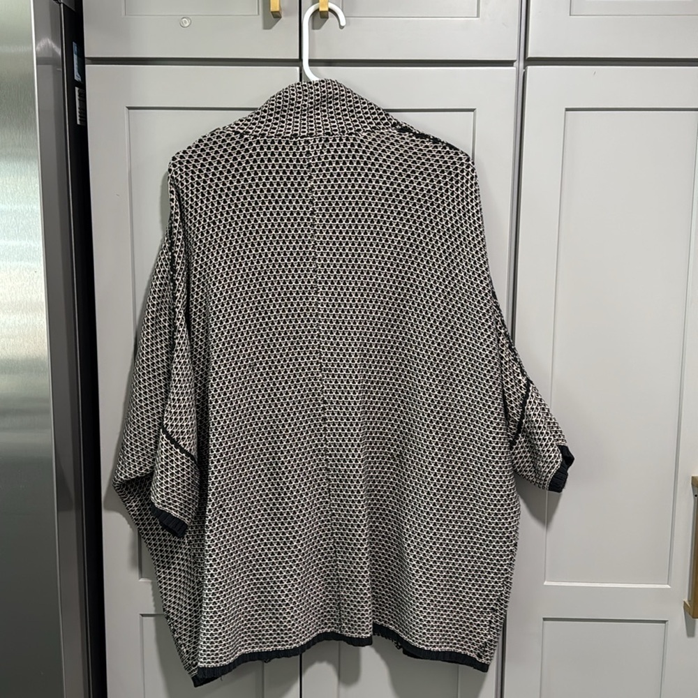 Splendid Black & Cream Cotton Silk Blend Crocheted Knit Open Front Cardigan S - Picture 7 of 7